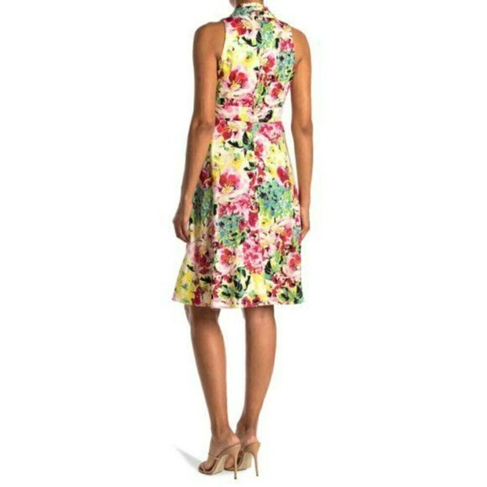 New!  London Times Women's Cotton Blend Floral Belted Fit & Flare Midi Dress - Picture 3 of 8